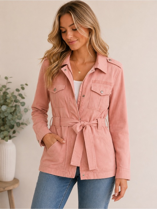 Market & Spruce Jackets & Blazers - Market & Spruce Bambi Blush Pink Belted Cargo Jacket